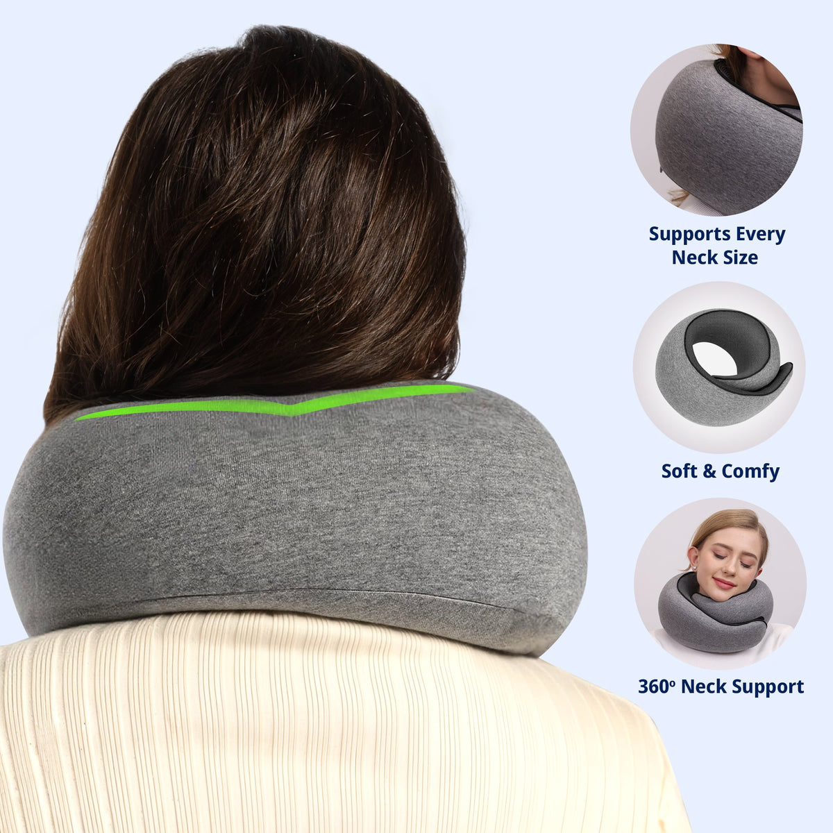 Memory Foam Travel Neck Pillow with Carry Bag