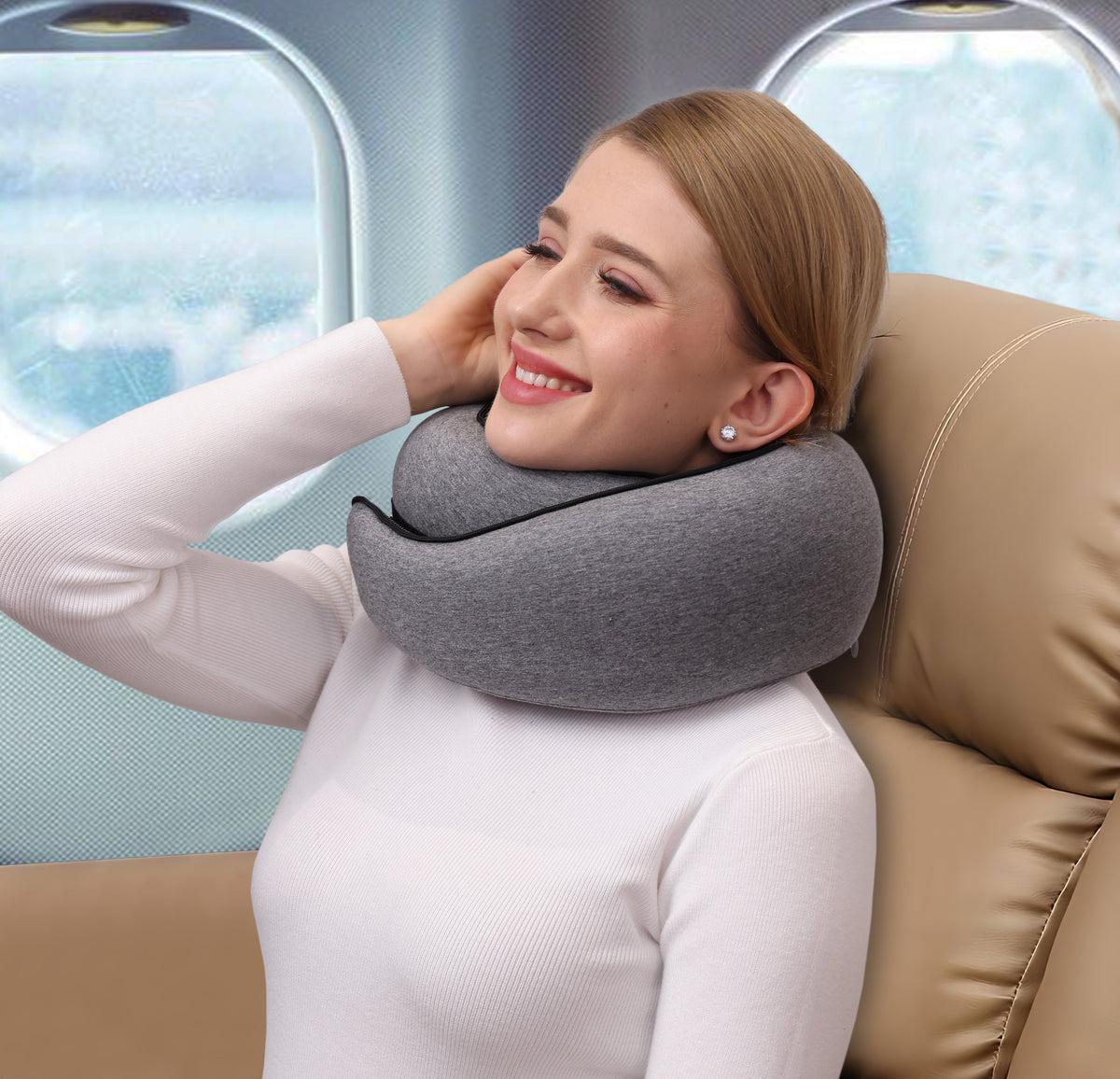 Memory Foam Travel Neck Pillow with Carry Bag