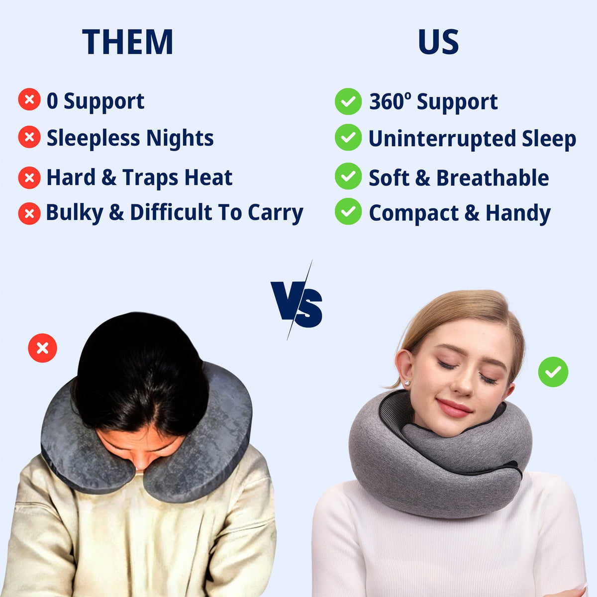 Memory Foam Travel Neck Pillow with Carry Bag