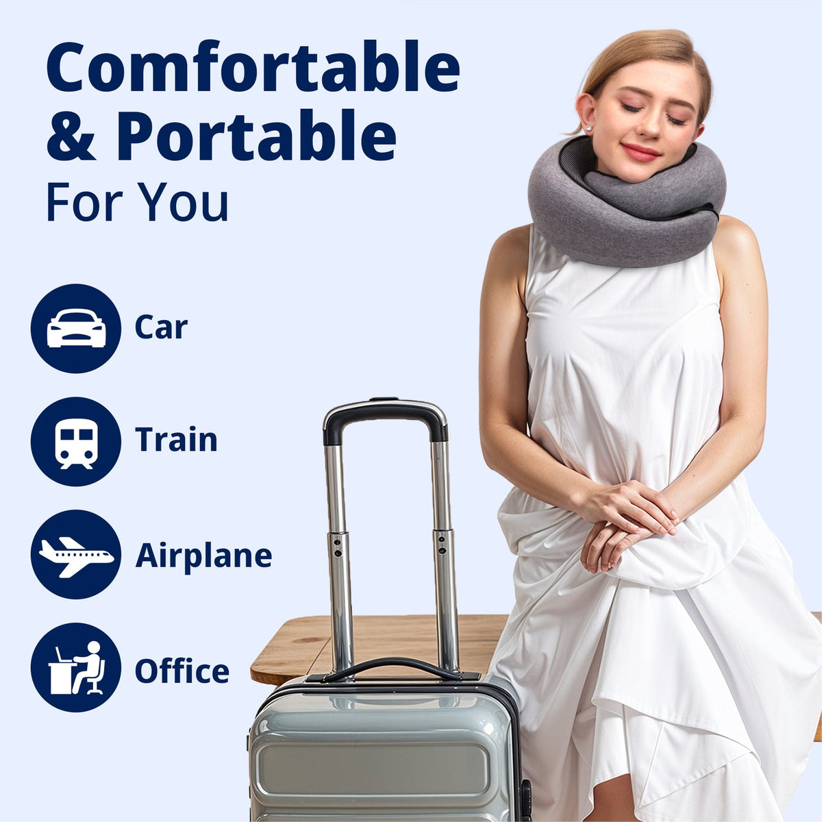 Memory Foam Travel Neck Pillow with Carry Bag