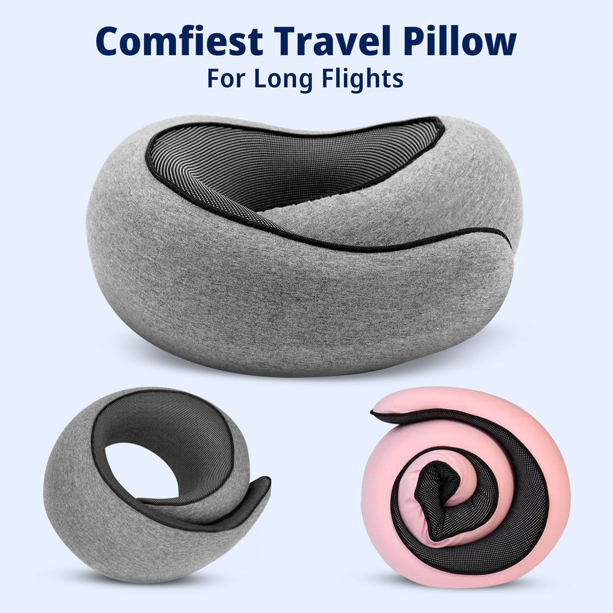 Memory Foam Travel Neck Pillow with Carry Bag