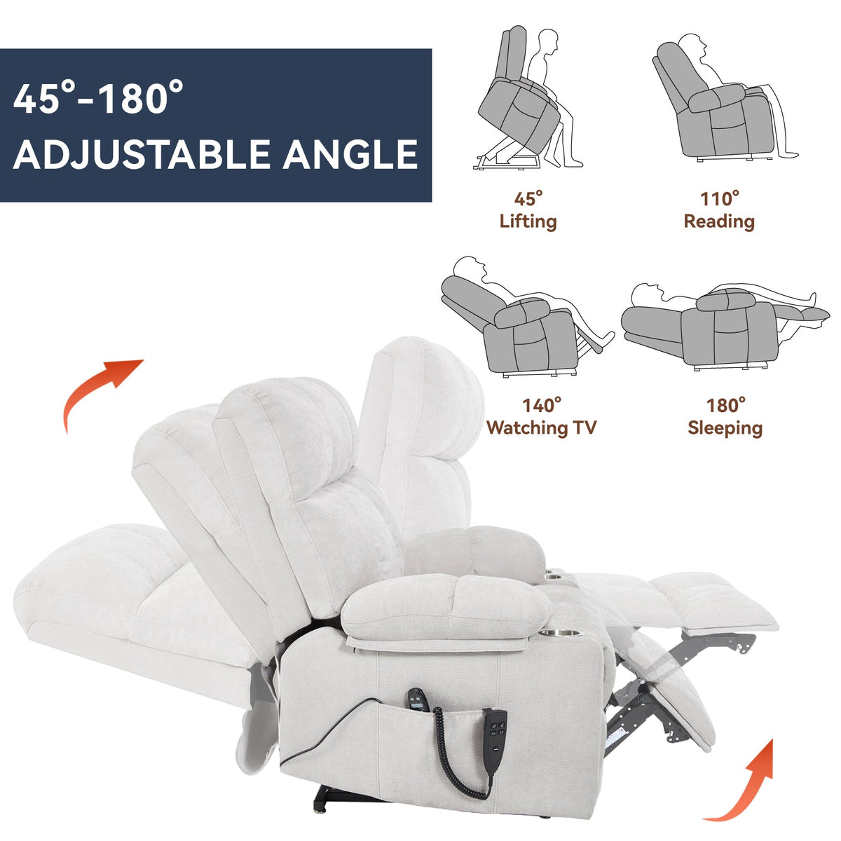 Dual Motor Power Lift Recliner | Infinite Position, Beige Chenille, 350 lb