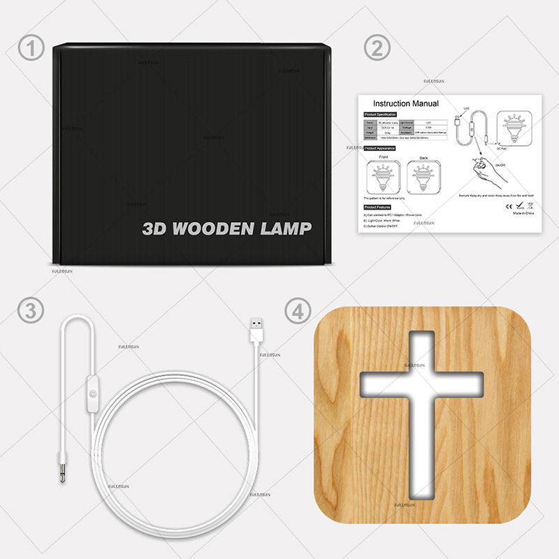 Solid Wood LED Cross Night Lamp