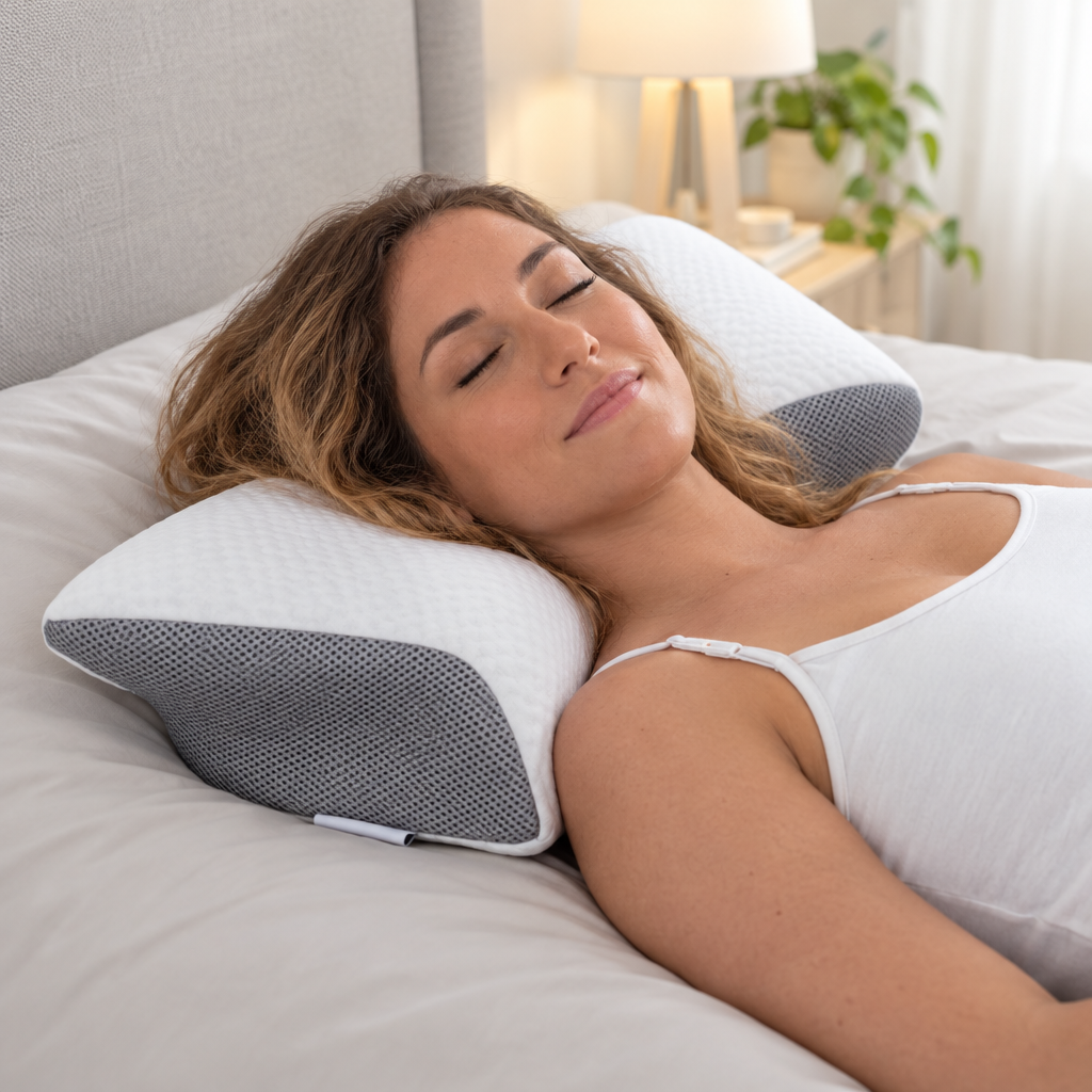 Sleeping on the Butterfly Memory Foam Cervical Pillow