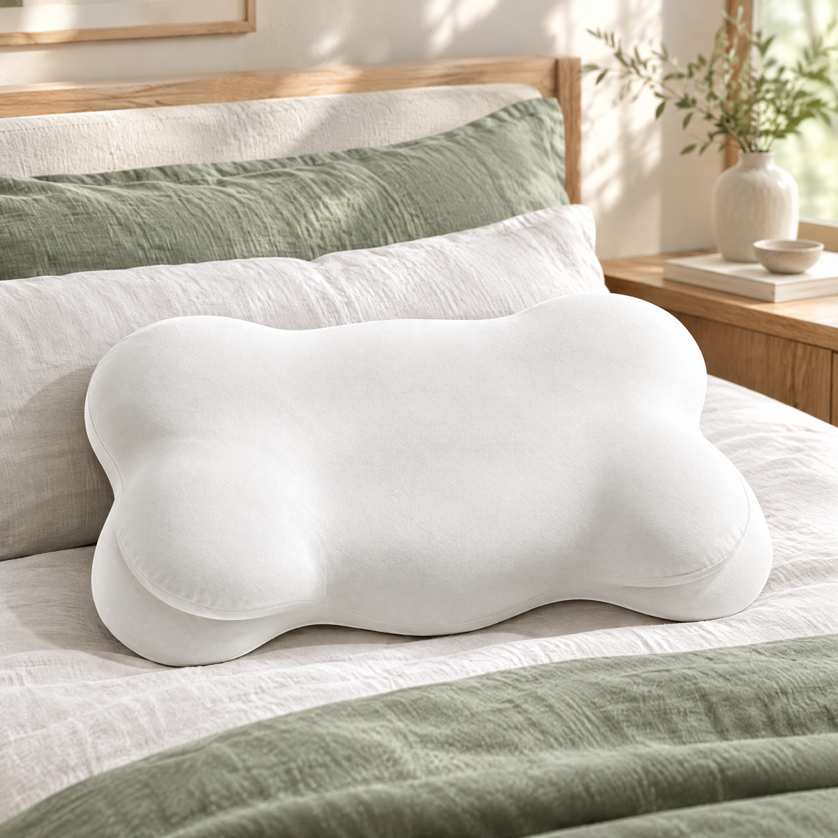 Ergonomic Butterfly Memory Foam Pillow on a made bed