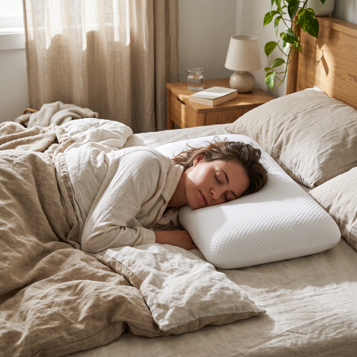 Woman sleeping on the Cooling Gel Memory Foam Pillow