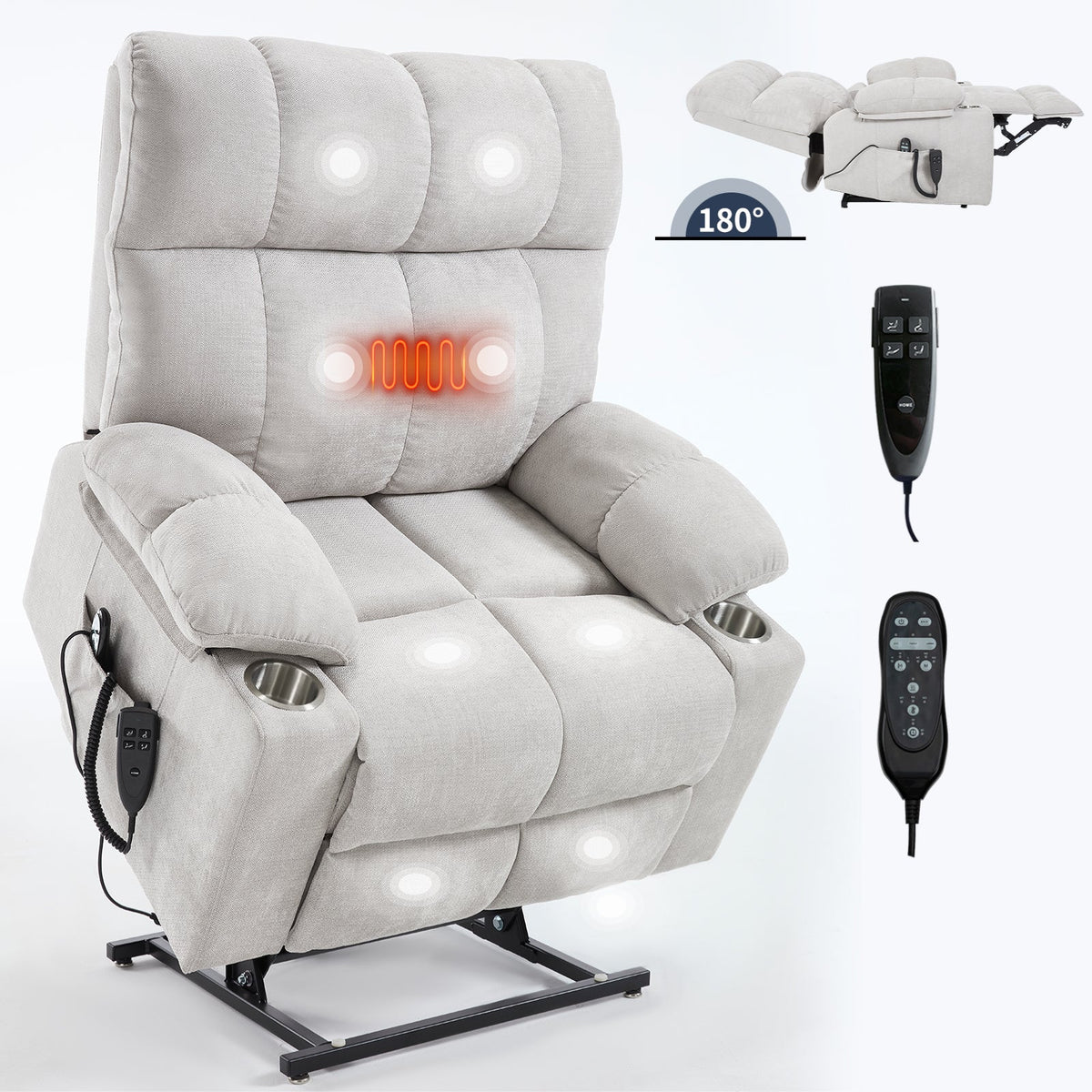 Dual Motor Power Lift Recliner | Infinite Position, Beige Chenille, 350 lb