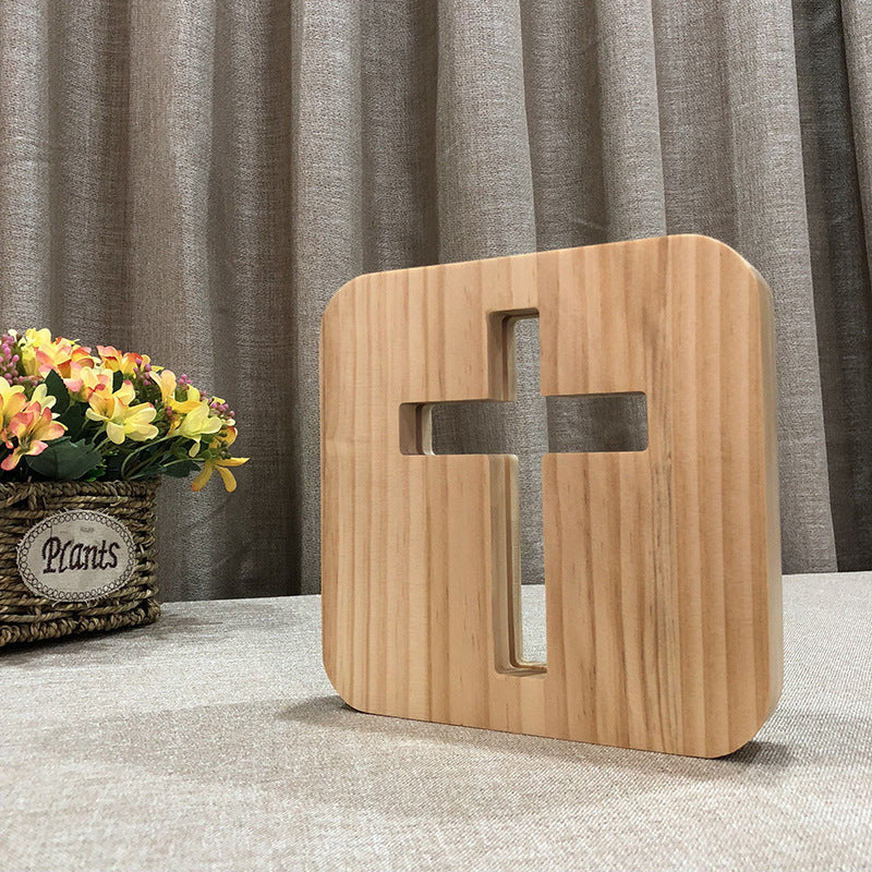 Solid Wood LED Cross Night Lamp