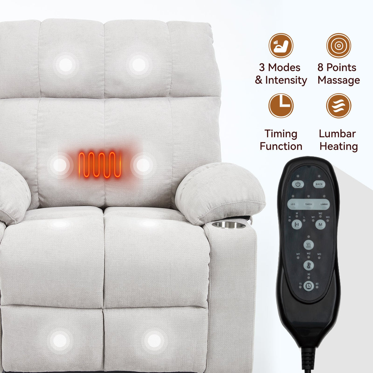 Dual Motor Power Lift Recliner | Infinite Position, Beige Chenille, 350 lb