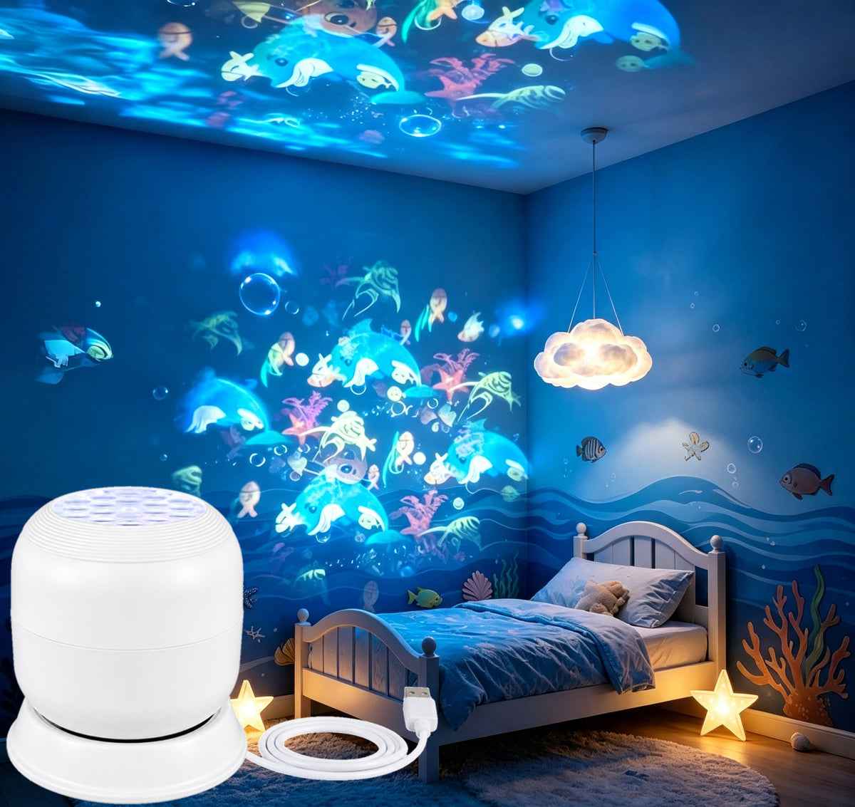 Rotating Ocean and Starry Sky Projector Lamp