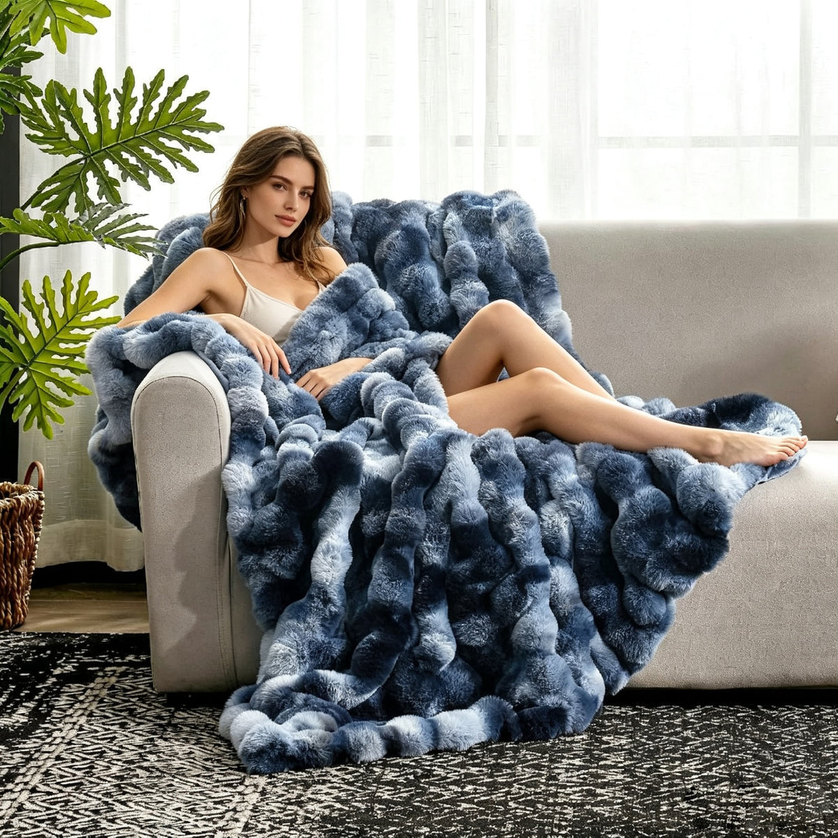 Faux Fur and Bubble Fleece Throw