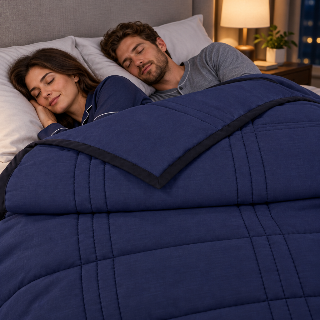 Couple sleeping under the Ice Calming Cooling Blanket