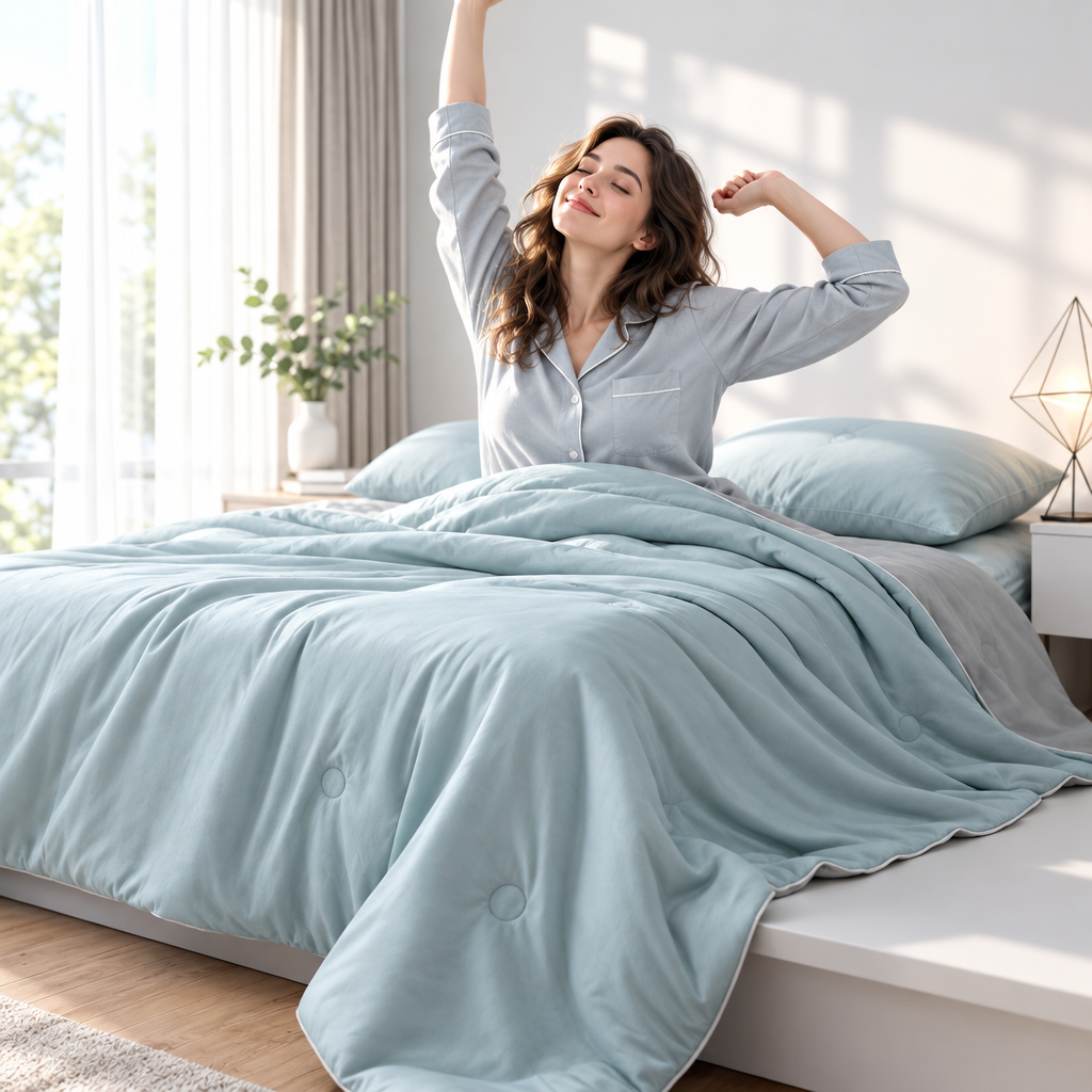 Waking up under the Reversible Ice Cooling Comforter