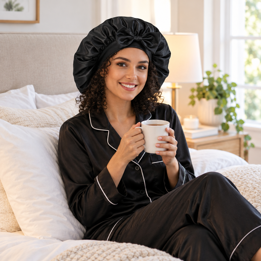 Wearing the All-Night Satin Bonnet in the morning