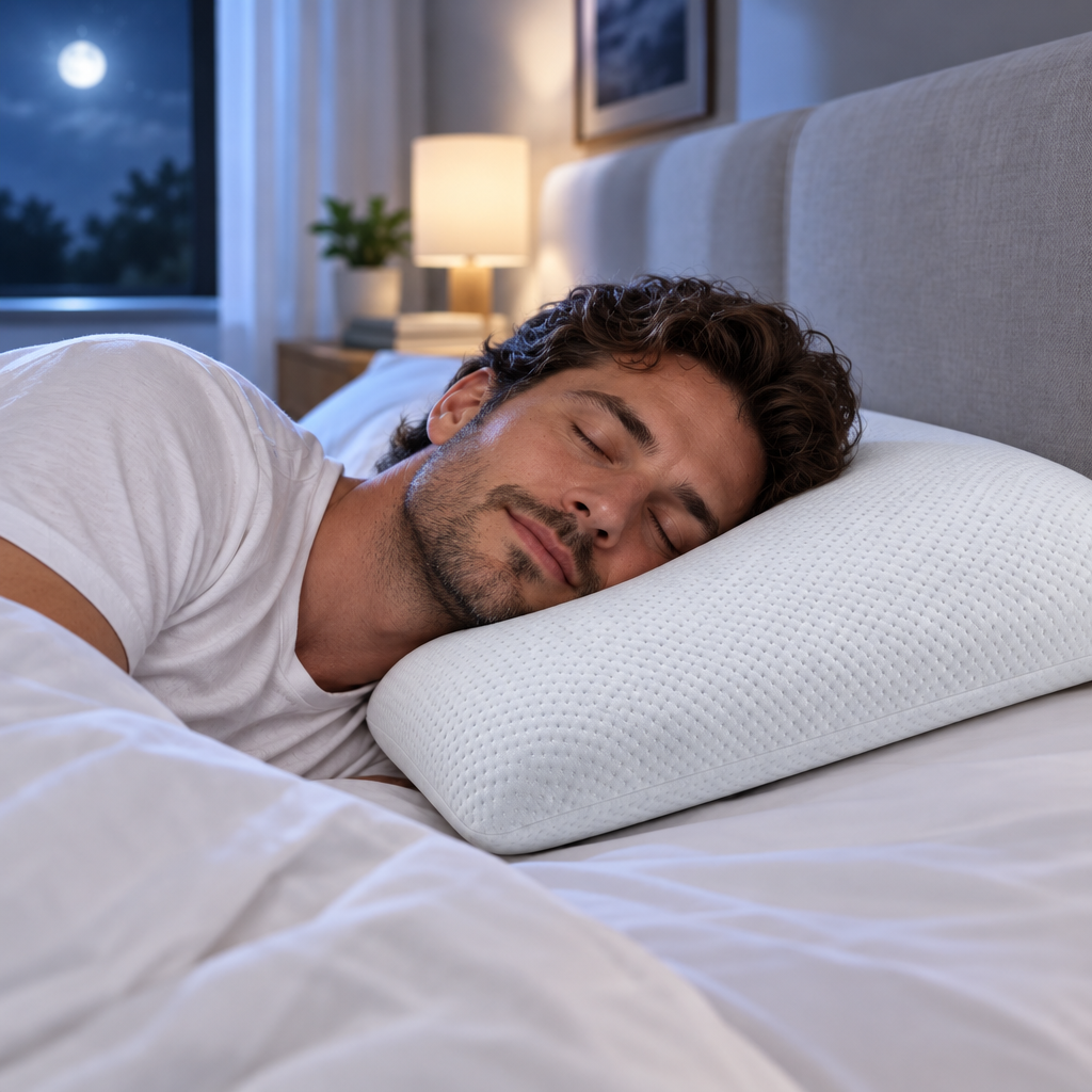 Man sleeping on the Cooling Gel Memory Foam Pillow